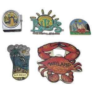 5 pcs Souvenir Magnet Lot - Port Orchard, Lulu's, Las Vegas, San Diego, Maryland